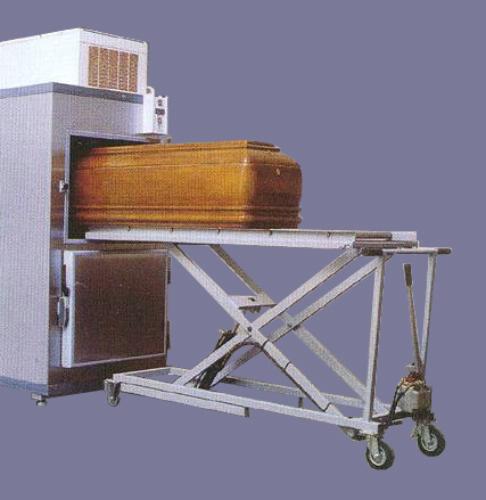 Тележка - подъёмник, для перевозки гробов или носилок из холодильной камеры