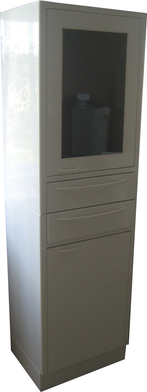 Шкаф-стойка медицинский со стеклянной и металлической дверями и двумя ящиками СЕ 207