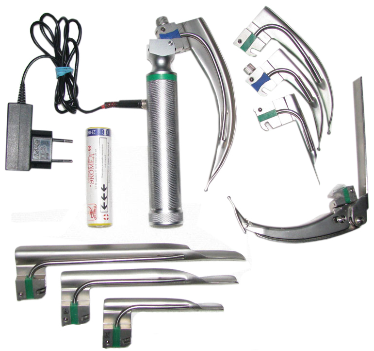 Ларингоскопы (8 типов и 53 типоразмера клинков от неонатальных № 00 до № 5, профилей Макинтош, Миллер, Фореджер, Макинтош с «клювом»)